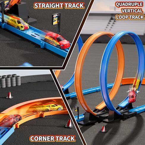 Slot Car Games Race Cars Toys for Boys Kids Age 5-7, Toy Cars Track Set with 4 Slot Cars, Loops and Circular Track, Slot Car Race Track Sets for 3 4 5 6 7 8+ Year Old Boy Girl Birthday Gifts in Saudi Arabia