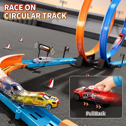 Slot Car Games Race Cars Toys for Boys Kids Age 5-7, Toy Cars Track Set with 4 Slot Cars, Loops and Circular Track, Slot Car Race Track Sets for 3 4 5 6 7 8+ Year Old Boy Girl Birthday Gifts in Saudi Arabia