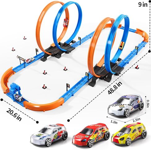 Slot Car Games Race Cars Toys for Boys Kids Age 5-7, Toy Cars Track Set with 4 Slot Cars, Loops and Circular Track, Slot Car Race Track Sets for 3 4 5 6 7 8+ Year Old Boy Girl Birthday Gifts in Saudi Arabia