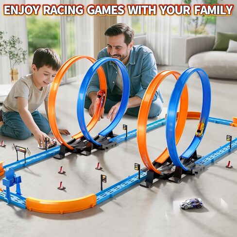 Slot Car Games Race Cars Toys for Boys Kids Age 5-7, Toy Cars Track Set with 4 Slot Cars, Loops and Circular Track, Slot Car Race Track Sets for 3 4 5 6 7 8+ Year Old Boy Girl Birthday Gifts in Saudi Arabia