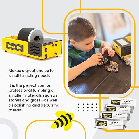 Tumble -bee Rock Tumbler - Tumbler مزدوج للبالغين والأطفال - آلة دوارة للحجر والصخور والمعادن والزجاج البحري - طقم آلة التلميع للمحترفين والهواة - طراز TB -22 -Kit in Saudi Arabia