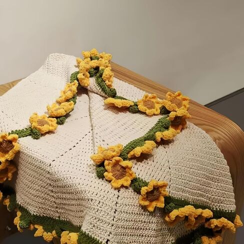 Larsweryar DIY Crochet Rose Buouquet Making Kit Materive Material Pack Rose Rose (Sunflower 100 ، White) 【ليس منتجًا نهائيًا ، يجب أن يكون منسوجًا يدويًا】 in Kuwait