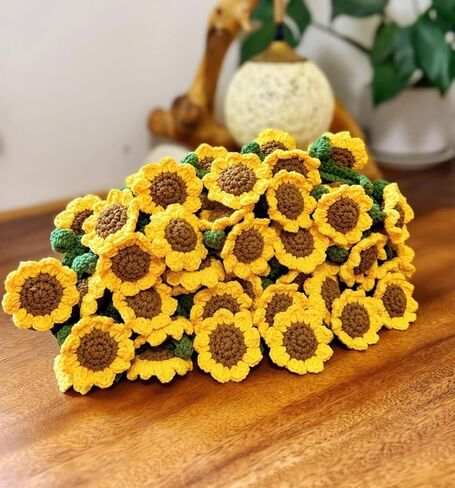 Larsweryar DIY Crochet Rose Buouquet Making Kit Materive Material Pack Rose Rose (Sunflower 100 ، White) 【ليس منتجًا نهائيًا ، يجب أن يكون منسوجًا يدويًا】 in Kuwait