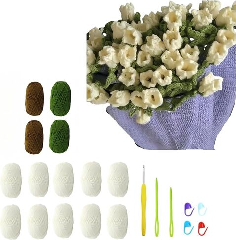 Larsweryar DIY Crochet Rose Bouquet Blanket Making Kit Handmade Material Pack Rose Blanket (Sunflower 100, White)【Not a Finished Product, Needs to be Hand-Woven】 in Kuwait