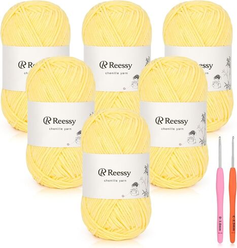 Skinny Chenille Yarn for Crocheting - 6 Pack of 50g/1.76oz - Soft Fluffy Chenille Yarn - Baby Weights, Ideal Crochet Yarn for Baby Blankets, Plush Toys & Wearables - 951yd Total(Sun Yellow) in Saudi Arabia