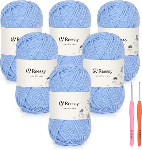 Skinny Chenille Yarn for Crocheting - 6 Pack of 50g/1.76oz - Soft Fluffy Chenille Yarn - Baby Weights, Ideal Crochet Yarn for Baby Blankets, Plush Toys & Wearables - 951yd Total(Sun Yellow) in Saudi Arabia