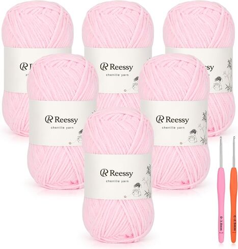 Skinny Chenille Yarn for Crocheting - 6 Pack of 50g/1.76oz - Soft Fluffy Chenille Yarn - Baby Weights, Ideal Crochet Yarn for Baby Blankets, Plush Toys & Wearables - 951yd Total(Sun Yellow) in Saudi Arabia