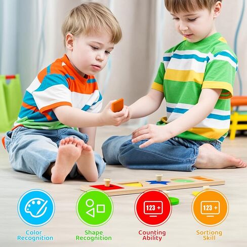 First Jumbo Knob Wooden Shape Puzzles for Toddlers 1-3,Montessori Shapes Sorter Board Puzzle for1 2 Year Old,Preschool Learning Toys for Baby Kids,1-2 Year Old Boy Girl in Kuwait
