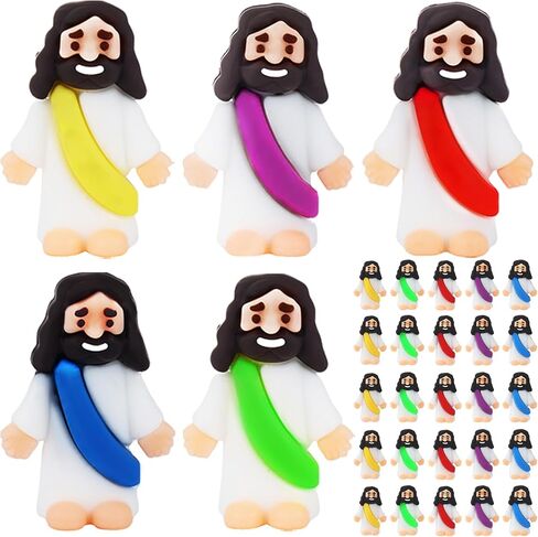 25Pcs Little Jesus Figures Bulk Mini Jesus Figurines Tiny Small Rubber Baby Jesus Toys to Hide Cute Pocket Miniature Jesus Easter Egg Fillers Stuffers Sunday School Baptism Gift in Kuwait