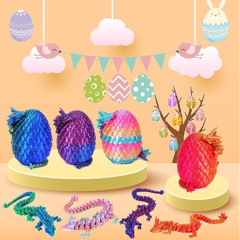 4PCS 3D Printed Dragon Eggs with Dragon Inside, Mini Articulated Crystal Dragons Toys for Kids & Adults 3D Print Small Dinosaur Eggs Kindergarten Graduation Gifts for Boys Girls in Saudi Arabia
