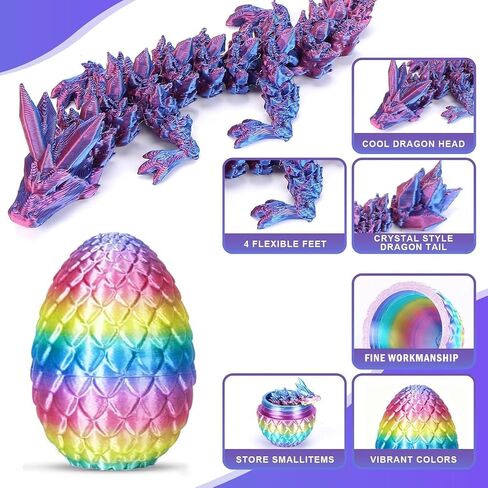 4PCS 3D Printed Dragon Eggs with Dragon Inside, Mini Articulated Crystal Dragons Toys for Kids & Adults 3D Print Small Dinosaur Eggs Kindergarten Graduation Gifts for Boys Girls in Saudi Arabia