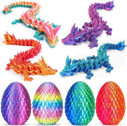 4PCS 3D Printed Dragon Eggs with Dragon Inside, Mini Articulated Crystal Dragons Toys for Kids & Adults 3D Print Small Dinosaur Eggs Kindergarten Graduation Gifts for Boys Girls in Saudi Arabia