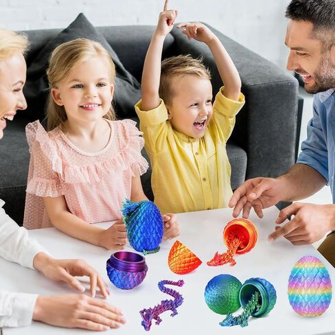4PCS 3D Printed Dragon Eggs with Dragon Inside, Mini Articulated Crystal Dragons Toys for Kids & Adults 3D Print Small Dinosaur Eggs Kindergarten Graduation Gifts for Boys Girls in Saudi Arabia