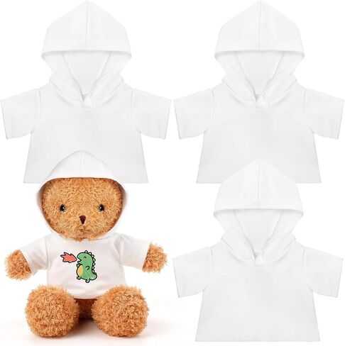 3 Pcs Plush Animal Clothes Hoodies for 8-12 Inch Stuffed Bear Blank Stuffed Doll Shirt Perfect for Sublimation DIY Goodie Bag Stuffers in Saudi Arabia