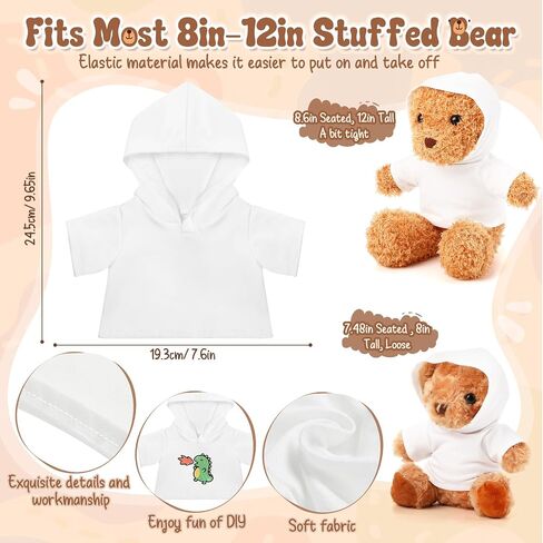 3 Pcs Plush Animal Clothes Hoodies for 8-12 Inch Stuffed Bear Blank Stuffed Doll Shirt Perfect for Sublimation DIY Goodie Bag Stuffers in Saudi Arabia