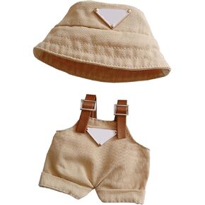 17cm Clothes Set(NO Doll), Hat & Overalls Set for 17cm Accessories Suit, Cute Clothes for Dress up Unique Style (Khaki)