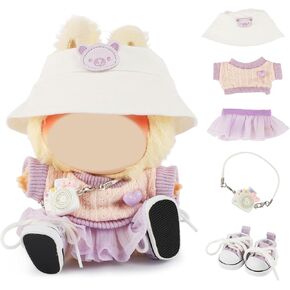 4 Set 15- 17cm Doll Clothes - Dolls Outfit Accessories for Girl , with Coat + Skirt + Handbag + Bow (No Doll) (Pink)