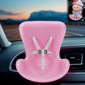 Doll car seat Compatible with Labubu, Vent Clip for 10-17cm Blind Box Toys, Secure Doll Seat with Adjustable Safety Strap & Airflow-Friendly Design, Car Decor (Doll Not Included)（Black）