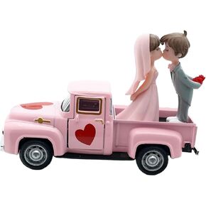 Valentines Day Truck Decor,Mini Doll Ornament Desktop Tiered Tray Decor Couple Figurine Pickup Model for Wife Party Office, Style D
