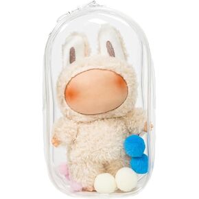 Clear Display & Storage Case for 17cm Doll – PVC Bag with Detachable Keychain for Collectible Toys and Cosmetics, Portable cases for Travel or Home Decor (7 Inches)
