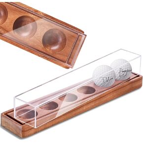 Acrylic Golf Ball Display Case - UV Protected Clear Display Box for 6 Golf Balls, Solid Wood Desktop Golf Decor for Office, Home, Man Cave - Memorabilia Display Holder (Golf Balls Not Included)
