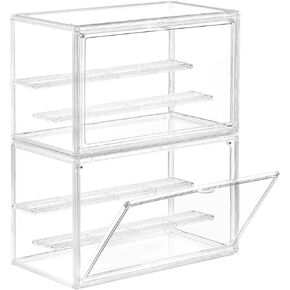 Clear Acrylic Display Case for Collectibles - 3-Tier Adjustable Figure Display with Magnetic Door & Removable Shelves,Stackable Dispaly Box for Figures - 2 Pack