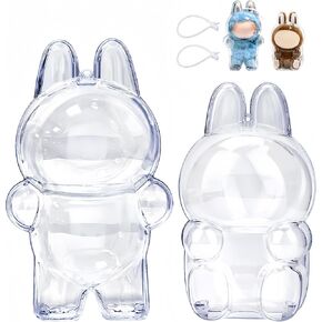 2PCS Protective Case Compatible for Monster Doll - Clear Standing Display Case, Plastic Portable Storage Box Cover with Silicone Strap for Mini Collectible Dolls ( Doll Not Included)