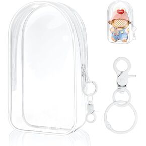 Clear Figure Display Bag with Keychain for Doll, Positive Doll Storage Bag, Pouch Keychain Charms for Collectibles (with Zipper- Waterproof) Building Block Storage Bag,8.2 * 4.6 inch