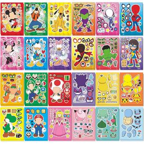 24 Colorful Kids’ Face Stickers – Featuring 24 Unique Characters with Bright, Playful Designs for DIY Crafts, Party Favors, Scrapbooking, and Classroom Rewards