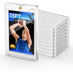 15ct Magnetic Card Holder, 55pt One Card Touch Holders for Trading Cards, U-V Protection Card Display Case Protectors Sleeves Hard Plastic Cover for Sports Game