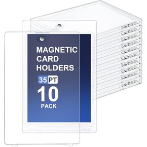 Magnetic Card Holder for Trading Cards - 10 Pack, 35pt One Touch Card Protectors Hard Plastic, Clear Card Sleeves Display Case for Game, Baseball Sports Cards