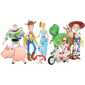 Disney and Pixar Toy Story Storytellers Figure Pack, 6 Figures & Vehicle, Woody Buzz Rex Forky Bo Peep Duke Caboom & Toy Motorcycle, Carnival Crew