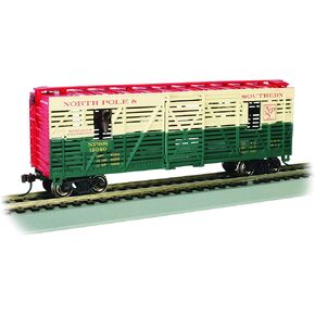 Bachmann Trains - 40' Animated Stock Car - Christmas NP&S® #12040 with Reindeer - HO Scale, Silver