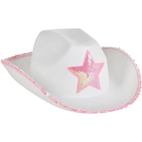 Rhode Island Novelty White Felt Cowgirl Hat with Pink Star, One per Order