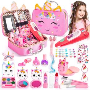 Kids Makeup Kit for Girls Toy – Washable Play Make Up Set & Hair Gem Stamper, Bling Hair Jewel Accessories, Princess Dress Up Toddlers Christmas Birthday Gift Ideal for Girls 3 4 5 6 7 8-12 Years Old