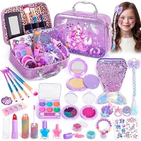 Kids Makeup for Toddlers Toys, Washable Make Up Set Non-Toxic Mermaid Toys for Girls Purse, Princess Pretend Play Hair & Nail Polish Accessories, Christmas Birthday Gift Toys for Girls 3+