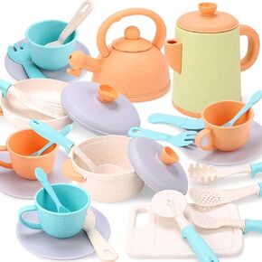 Qizebaby Play Kitchen Accessories, Pretend Play Kids Kitchen Playset Toys with Cookware Pots and Pans, Cooking Utensils, Afternoon Tea Toy Play Sets, Toys Gift for 3 4 5 Years Old Toddlers Girls Boys