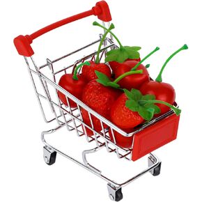 HNYYZL Red Mini Shopping Cart with Fruit Model,Toys Mini Supermarket Handcart Desk Storage,Toys for Party Doll House Store Cosplay Game