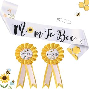 Bee Baby Shower Decorations Mommy to Bee Sash and Daddy to Bee Tinplate Badge, 3Pcs Mom to be Sash and Dad to be Pin for What Will Baby Bee Gender Reveal Decorations