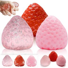 3Pcs Big Taba Squishies Strawberry, Cute Strawberry Squeeze Toys, Upgrade Fruit Squishies, Kawaii Sticky Stress Toys, Clear Fidget Toys, OPP Packaging Gifts & Perfect Desk Accessory for Kids Adults