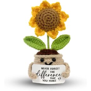 Mini Positive Crochet Sunflower, Cute Cheer Up Gifts for Women, Crochet Plant with Optimistic Card for Birthday Party Decor, Ideas for Friends, Coworker and Sunflower Decor