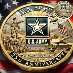 250th Anniversary U.S. Army Commemorative Coin – Double-Sided High Relief Design – 1775-2025 Military Collector Coin – Veteran Gift – Patriotic Metal Challenge Coin