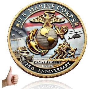 Double-Sided USMC 250th Anniversary Challenge Coin - 1.57 Inch Marine Corps Commemorative Coin in Durable Metal - Veteran Gift & Military Collectible. (Type A)