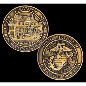 2025 Marine Corps Challenge Coin for 250th Anniversary 2 inch Solid Brass - USMC Birthday Ball