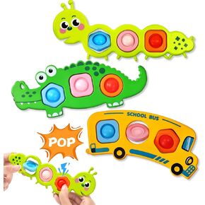 3PC Fidget Popper Sensory Baby Toys for Airplane Travel Essential Activities, Pop it Fidget Toys for Toddler Animal Montessori Toy Autism Autistic Gifts for 12+ Month Babies Toddlers 1 2 3 Year Old