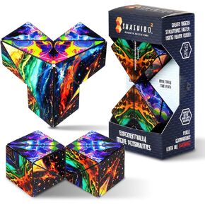 Shashibo² Shape Shifting Box – Next Generation XL STEM Magnetic Fidget Cube That Transforms Into Over 70 Shapes – Pairs w/ All Shashibo Cubes - Download Fun in Motion Toys Mobile App (Atlantis)