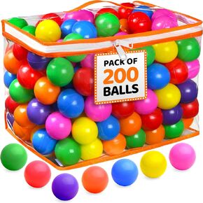200 Ball Pit Balls for Toddlers with Storage Bag - 7 Bright Colors, Crush Proof, Great Play Toys for Tents, Pools, and Party