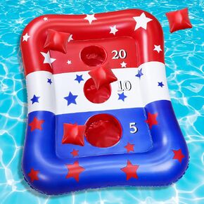 36" Inflatable Pool Games for Adults Family, Cornhole Bean Bag Toss Games Floating, Poo l Toys Adults American Flag Swimming Pool Game Water Toys for Kids Ages 4-8-12 Patriotic 4th of July Game