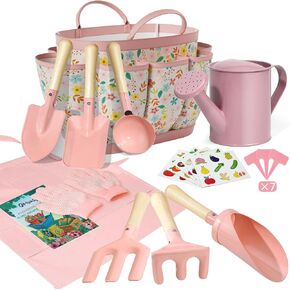 مجموعة البستنة للأطفال 14 مساءً أدوات البستنة للأطفال الذين لديهم حقيبة حمل ، وعلب الري ، والمجرفة ، وآزر ، وكتاب الحديقة ، ومزيد من التعلم العلمي في الهواء الطلق للأطفال الصغار الفتاة (الوردي) in Kuwait