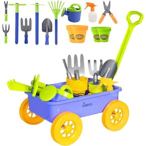 Dimple Garden Wagon & Tools Toy Set Premium 15 Pcs Kids Gardening Tools & Wagon Toy Set - Sturdy & Durable - Top Yd, Beach, Sand, Garden Play Set - Great for Kids & Toddlers